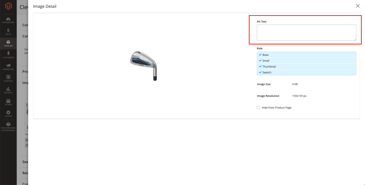 Alt text opção Magento