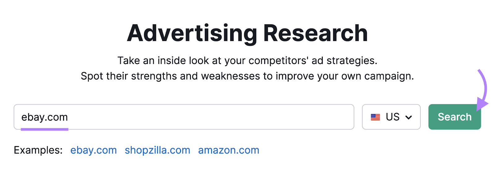 Search ebay.com in the Advertising Research tool.