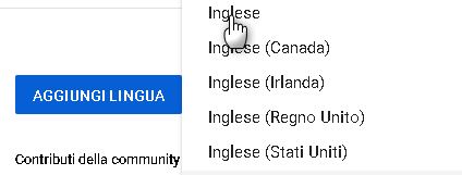 Aggiungi lingua e seleziona la lingua