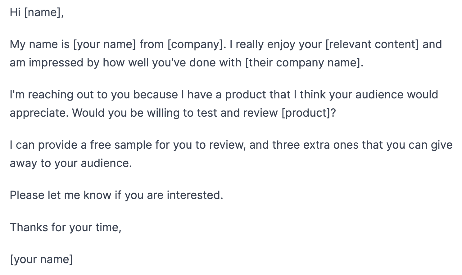 An example of an email reaching out to an influencer