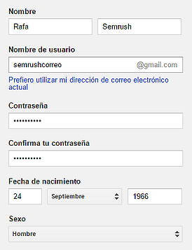 Crear canal Youtube - Rellenar cuenta de correo