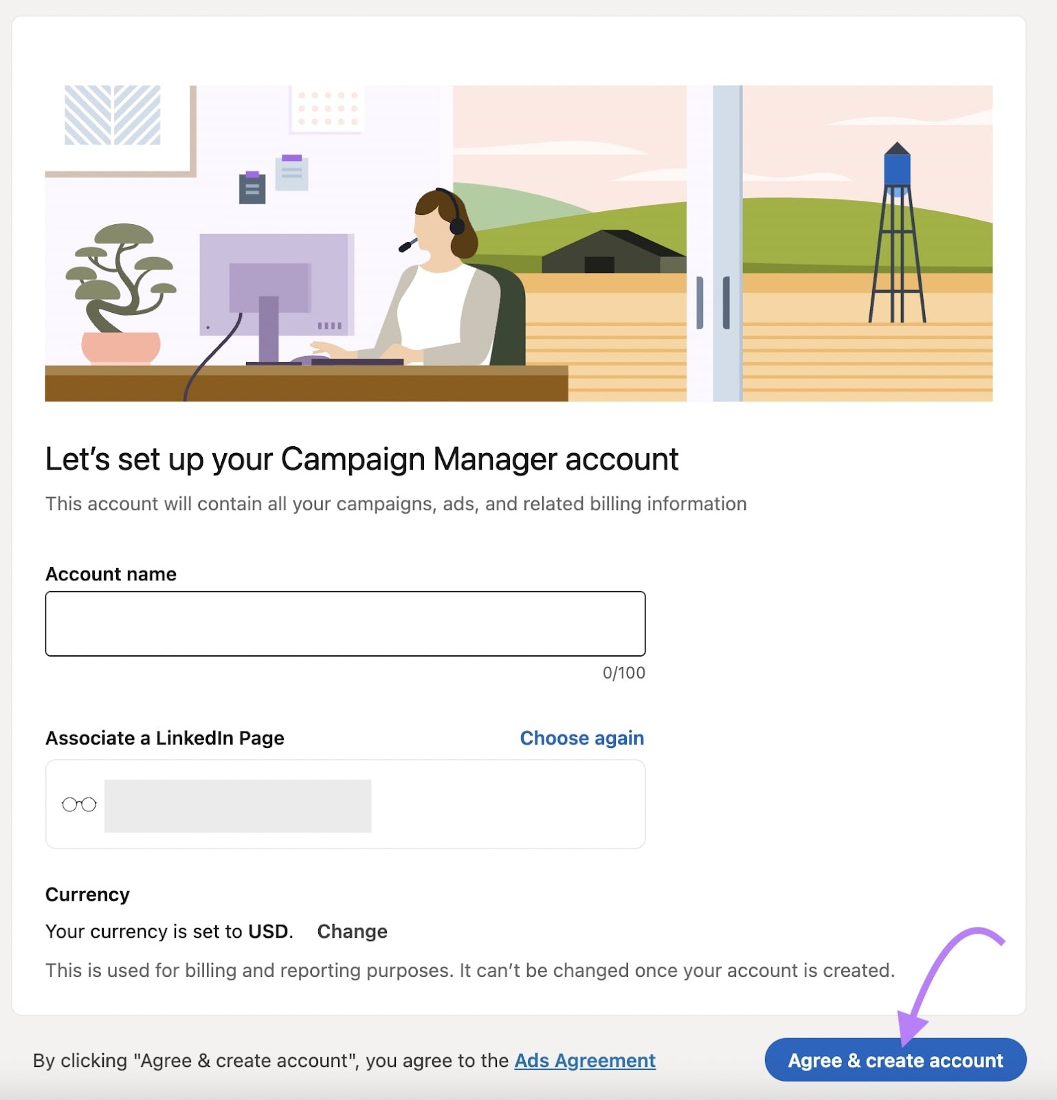 create a Campaign Manager account page