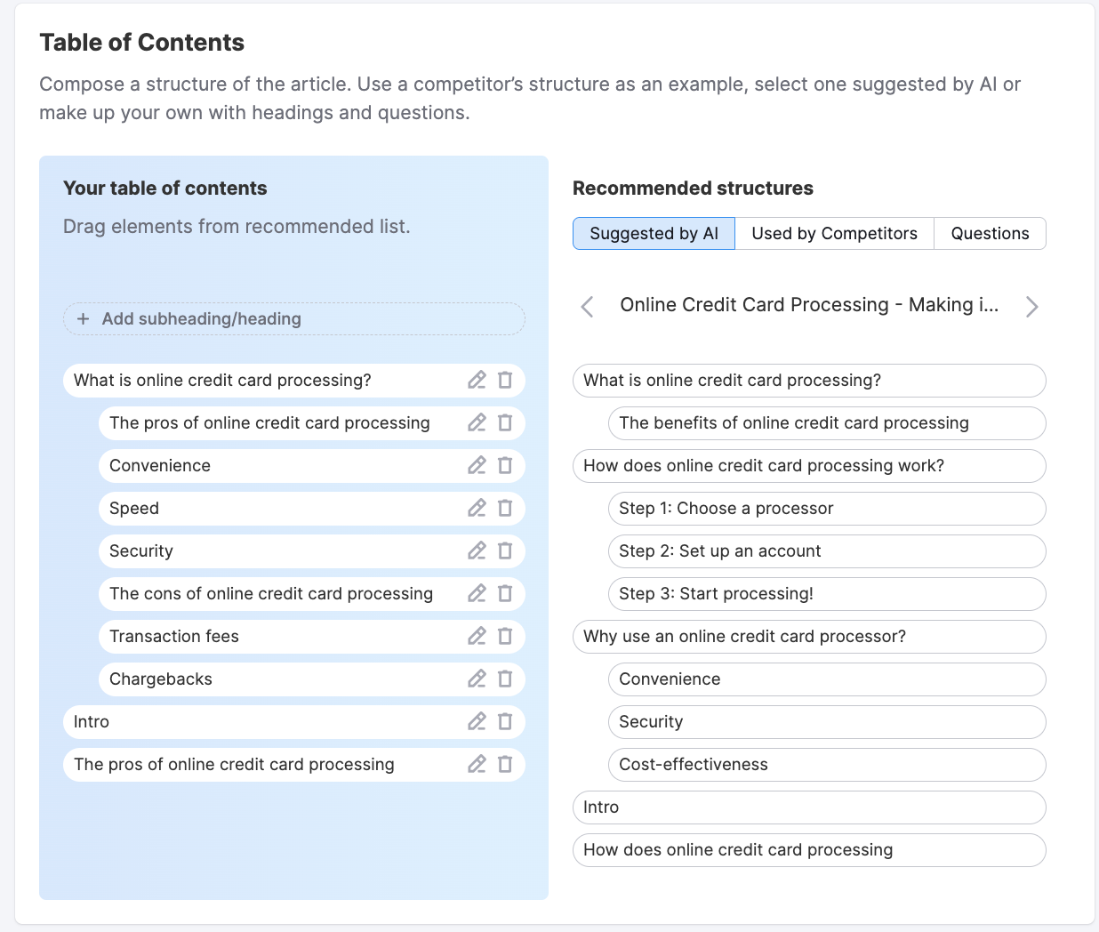 Content outline builder