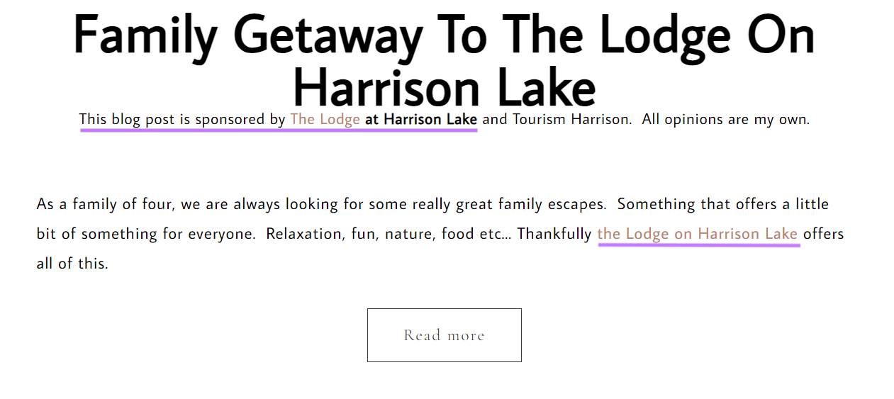 A sponsored blog post by "The Lodge" at Harrison Lake and Tourism Harrison
