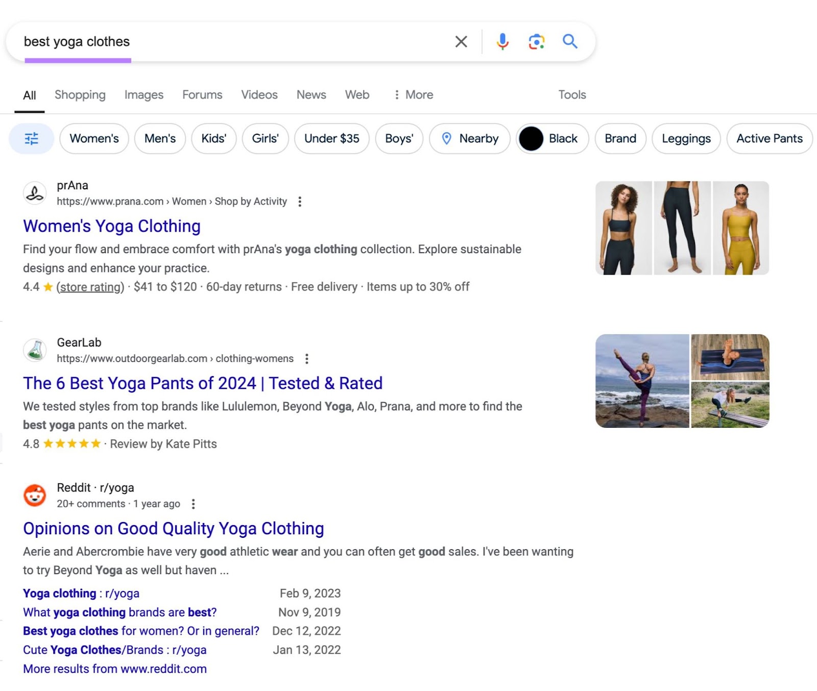 Google SERP pinch “best yoga clothes” entered arsenic nan keyword pinch nan results suggesting mixed hunt intent.