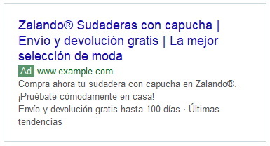 Ejemplo de anuncio para la búsqueda "sudaderas con capucha" - Campañas de Google Ads