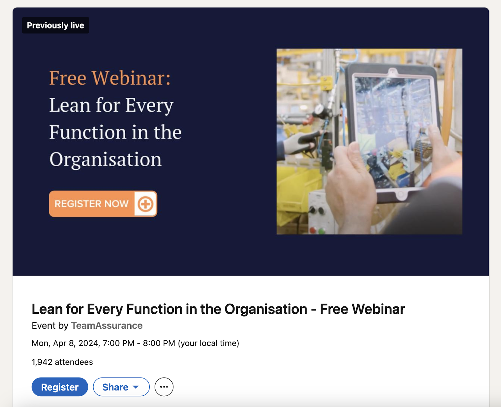 TeamAssurance's free webinar on LinkedIn called lean for every function in the organization