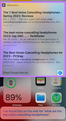 Siri's results for "What are the top noise-canceling headphones?" 