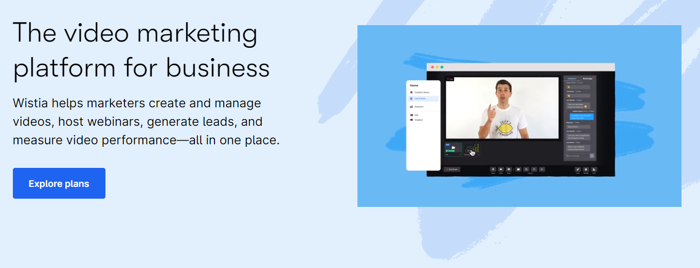 Wistia's landing page features auto-play video