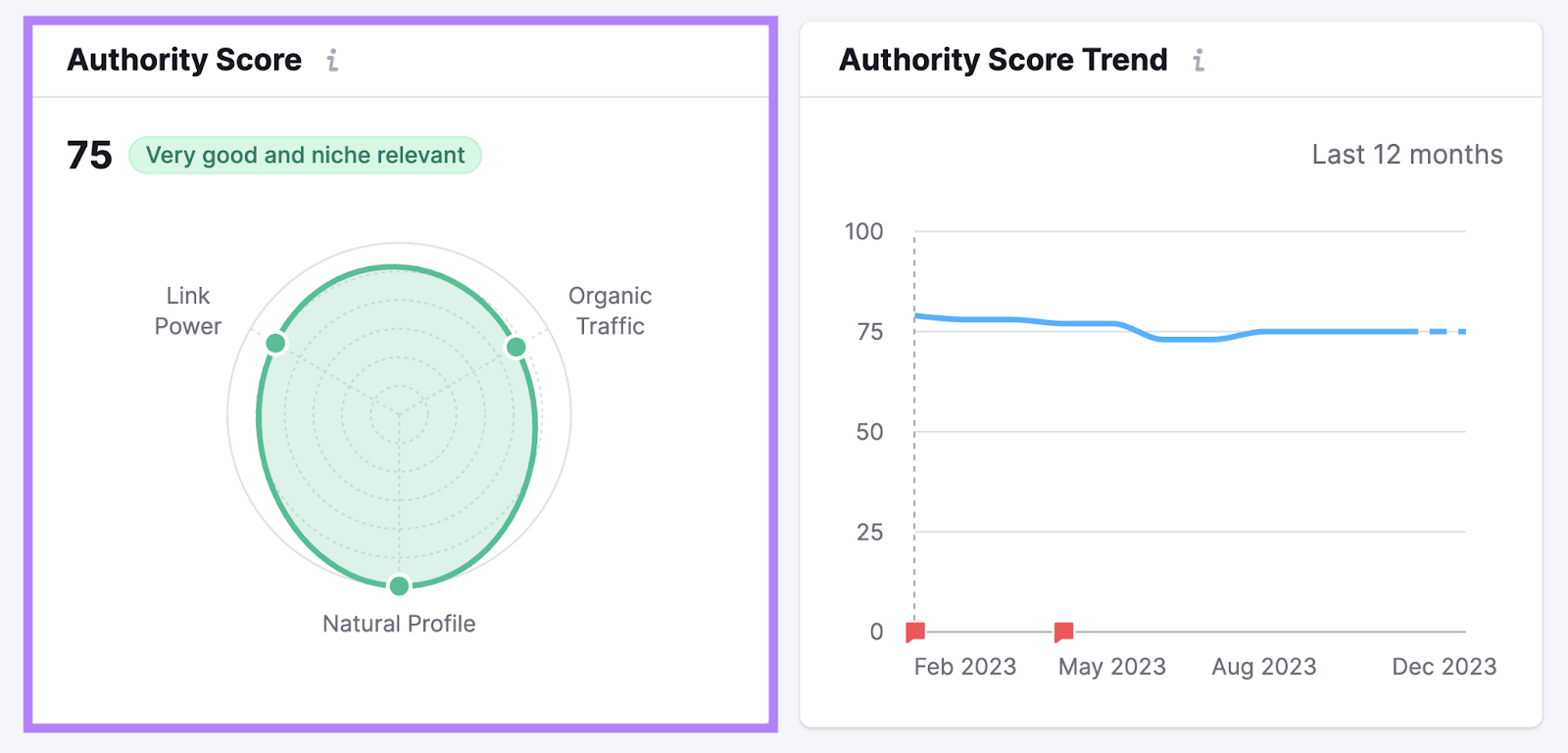 "Authority Score" widget successful  Backlink Analytics tool