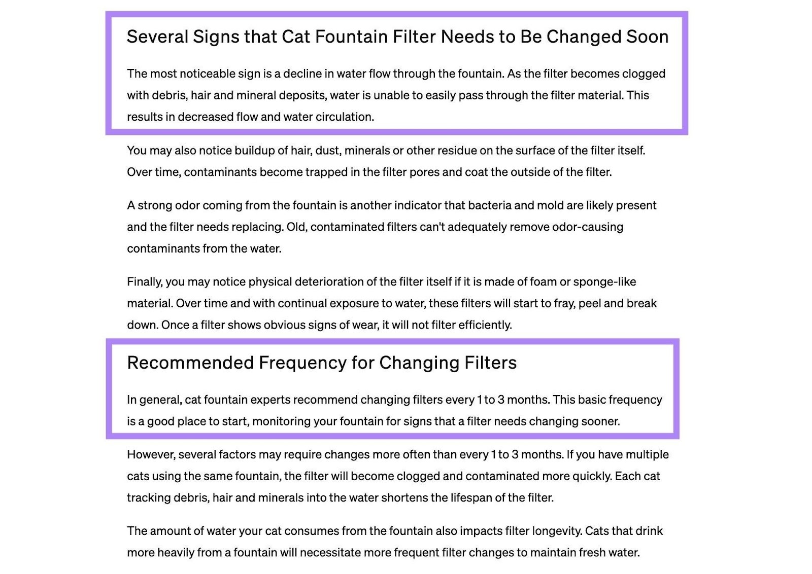 Un post del blog di Petlibro in cui gli argomenti trattati nei titoli vengono affrontati immediatamente nel corpo del testo che segue.