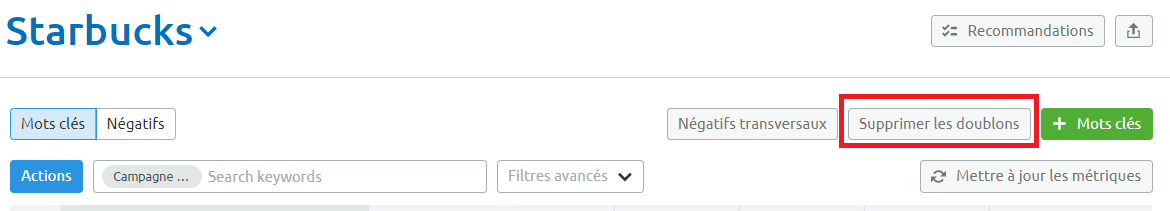 PPC Keyword Tool - Supprimer les doublons