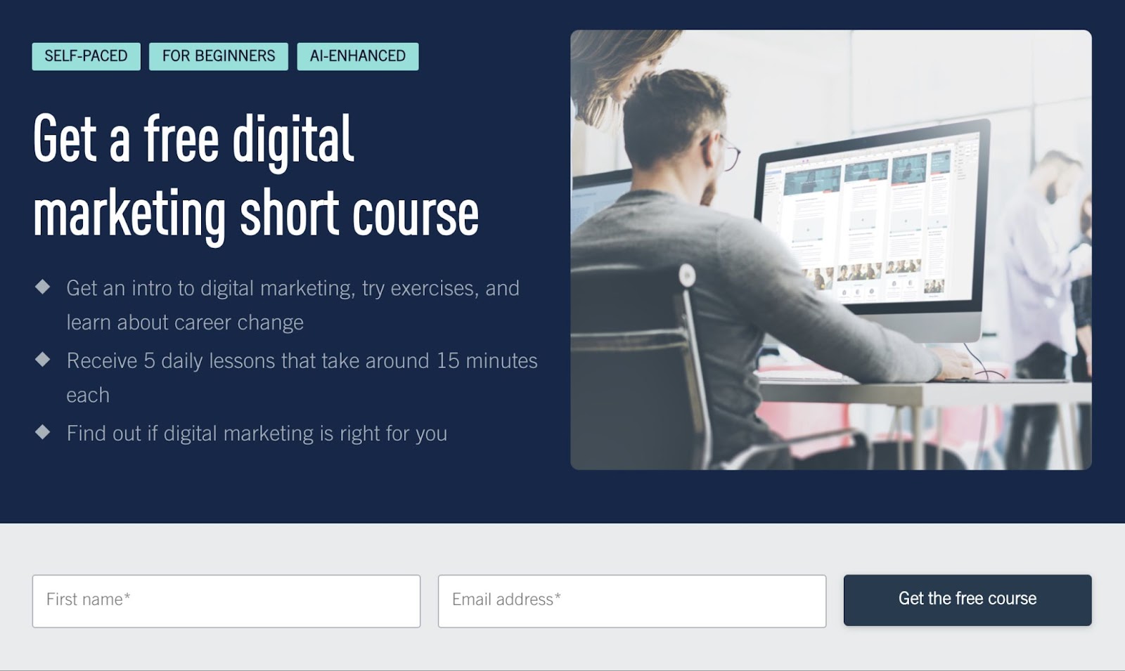 CareerFoundry's free digital marketing course form