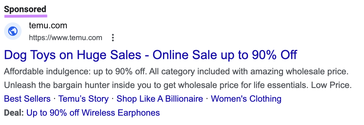 an example of a Google search ad