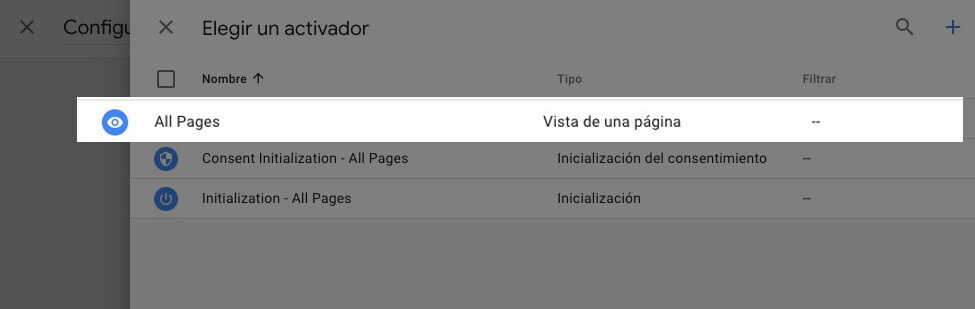 Seleccionar un activador en Google Analytics 4