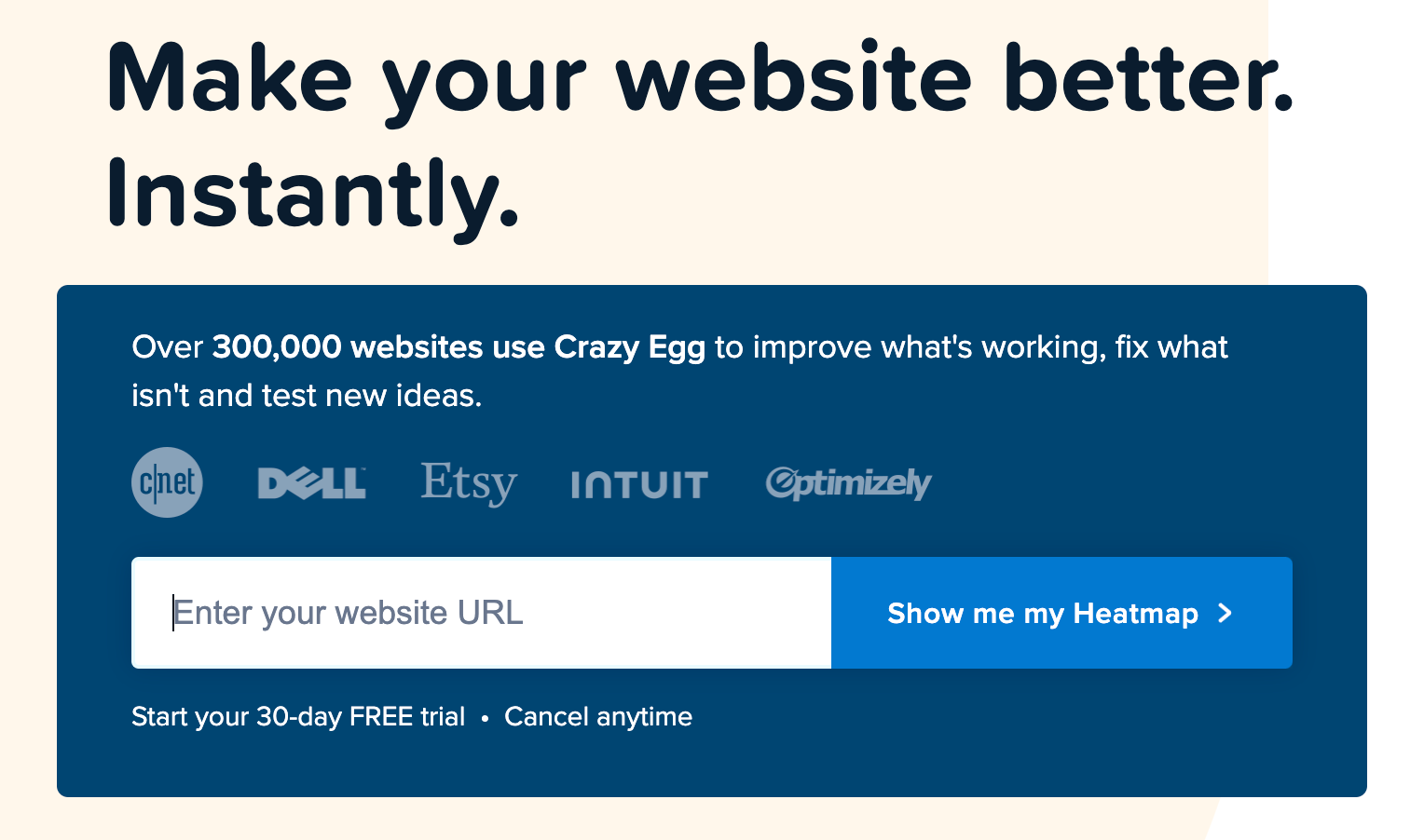 Crazy Egg's “Show me my Heatmap” call to action