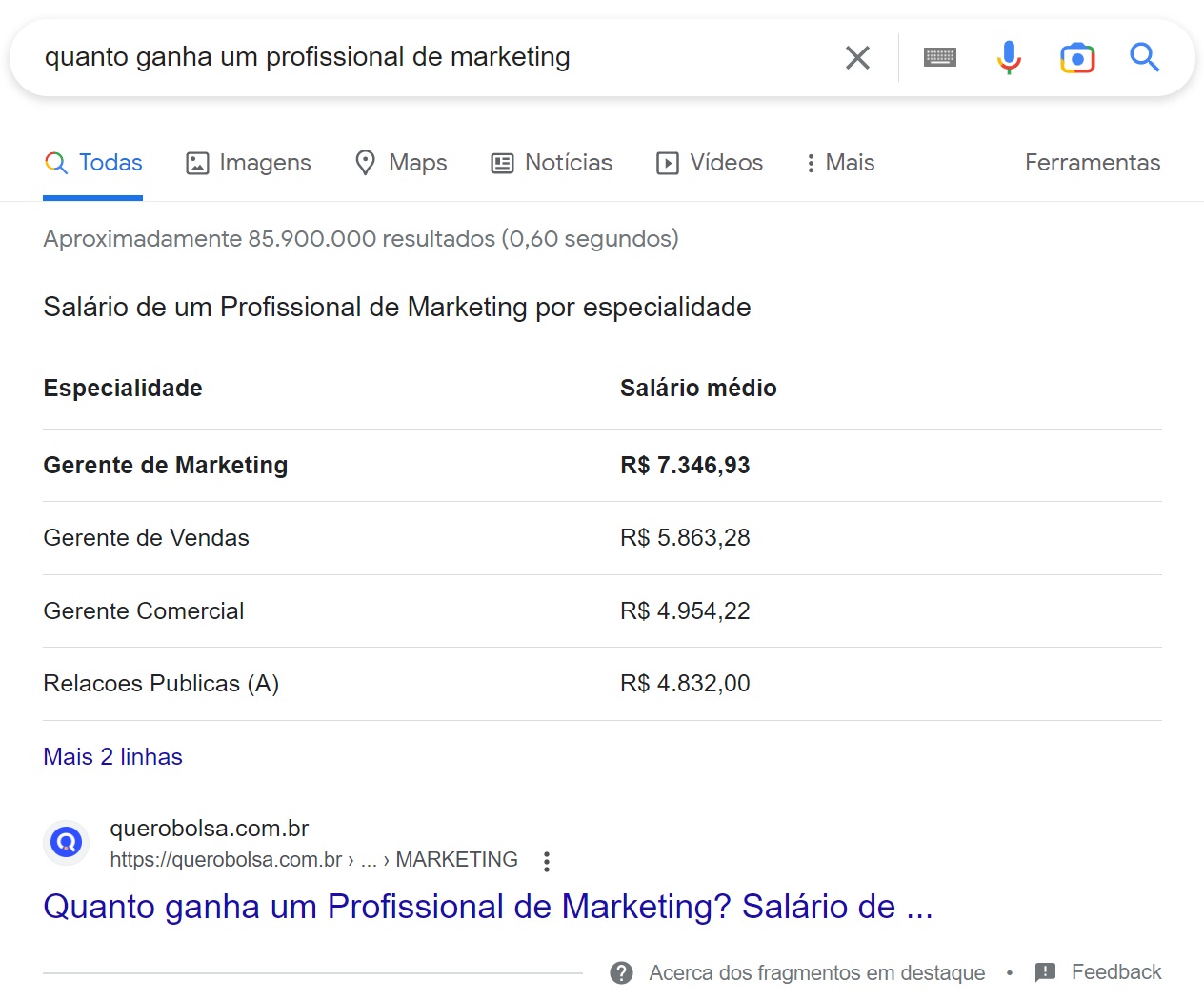 O que são Featured Snippets e quais os diferentes tipos? 5 exemplo de featured snippet de tabela