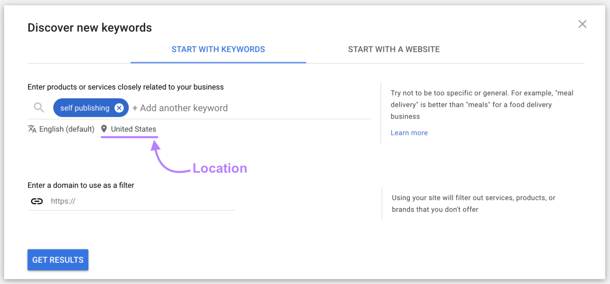 change location for keyword results in keyword planner