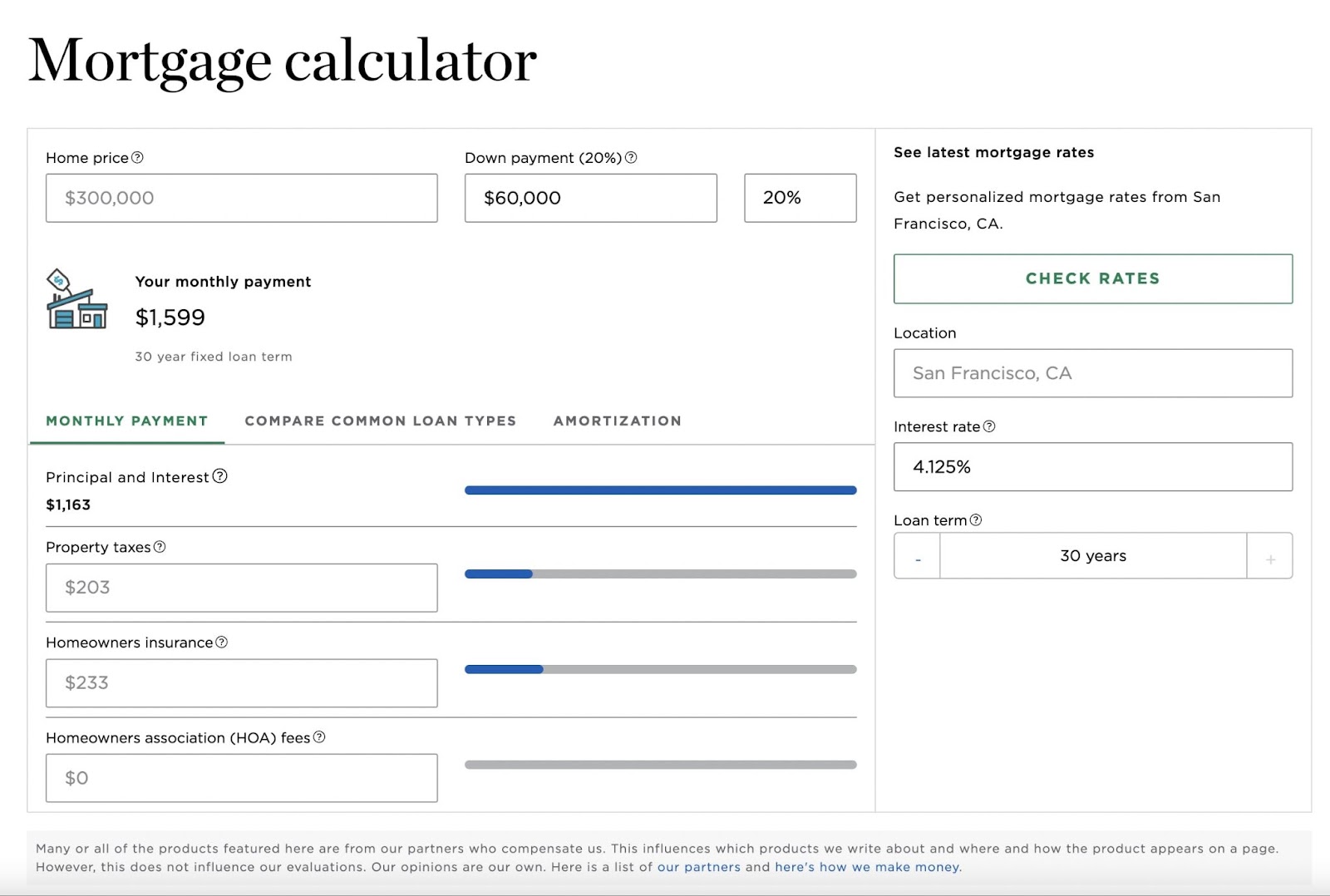 Mortgage calculator page