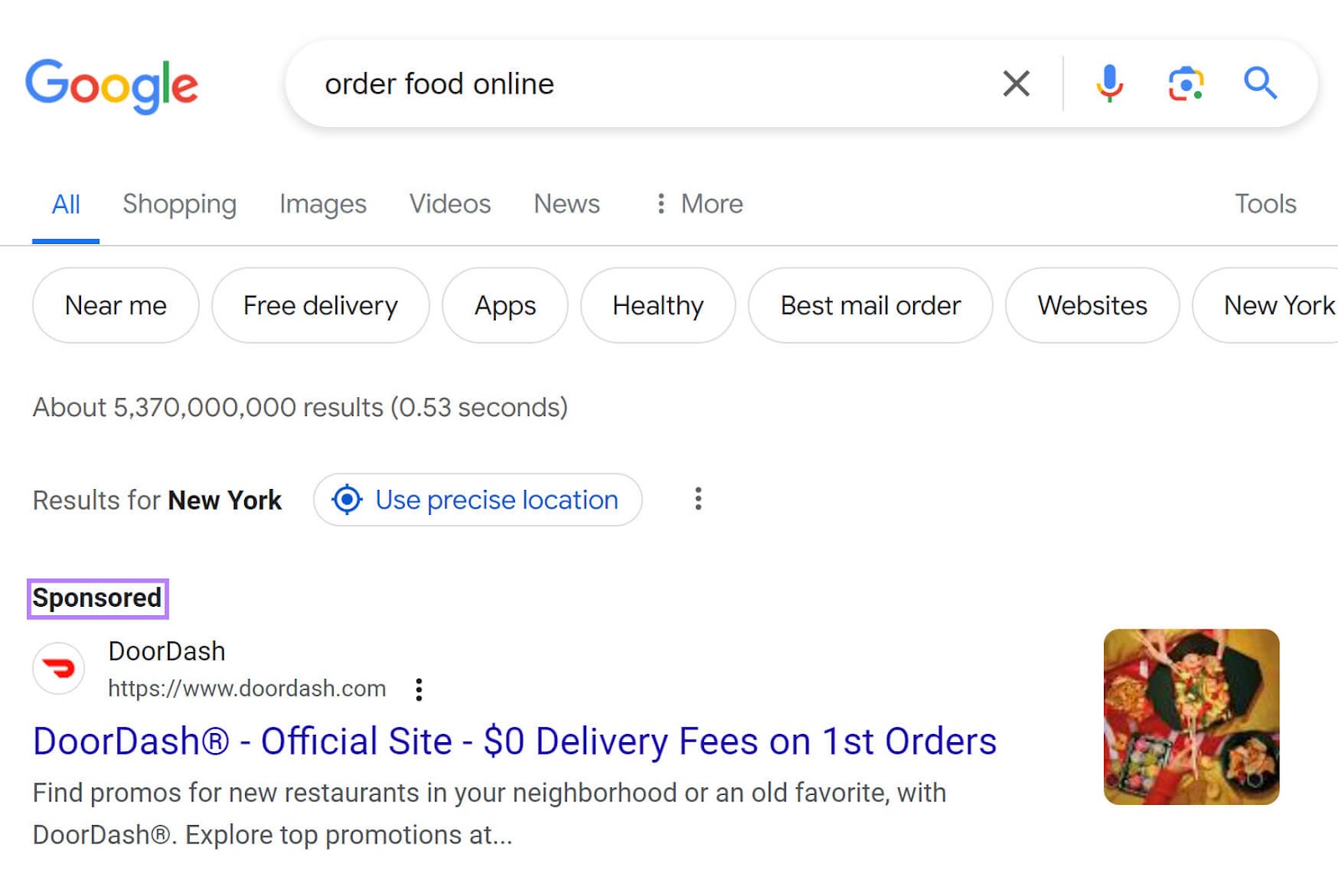 A Google Search ad from DoorDash