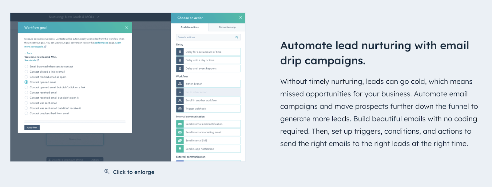 hubspot landing page with workflow goals