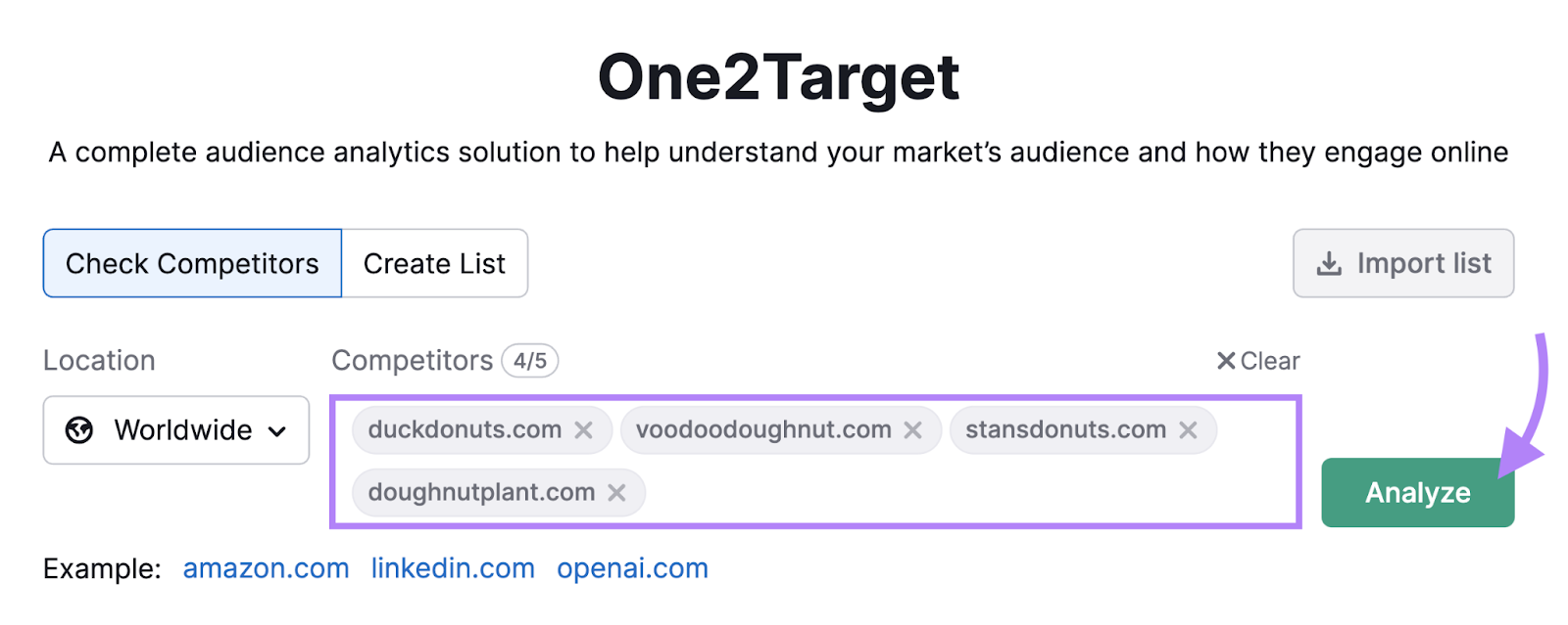 One2Target tool search bar