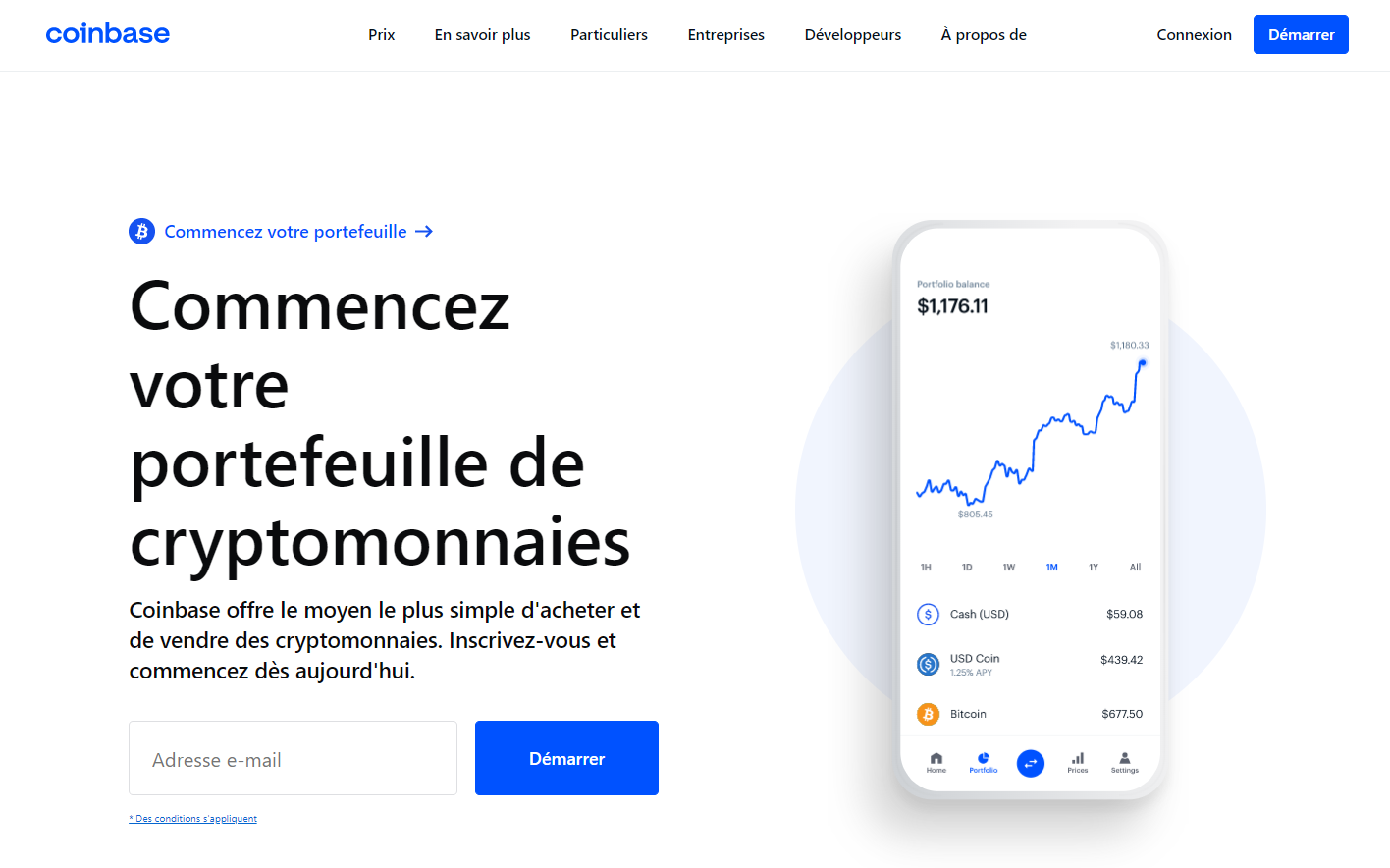 Page de destination Coinbase