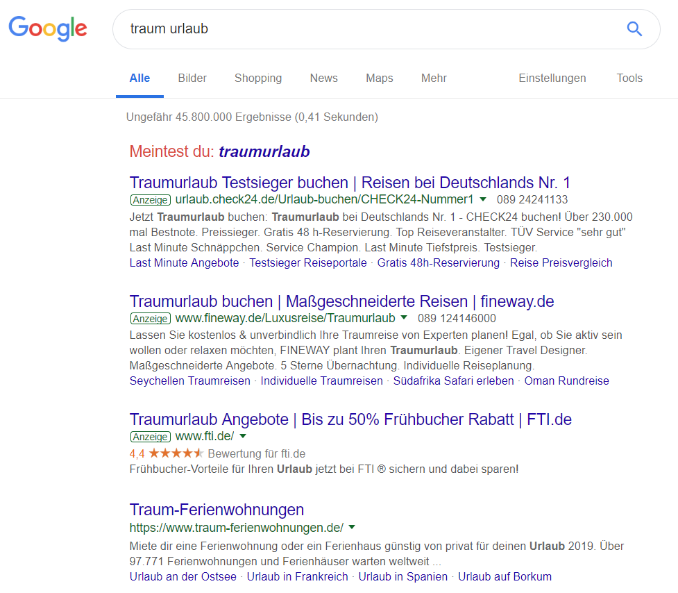 Google-Suche nach 'traum urlaub'