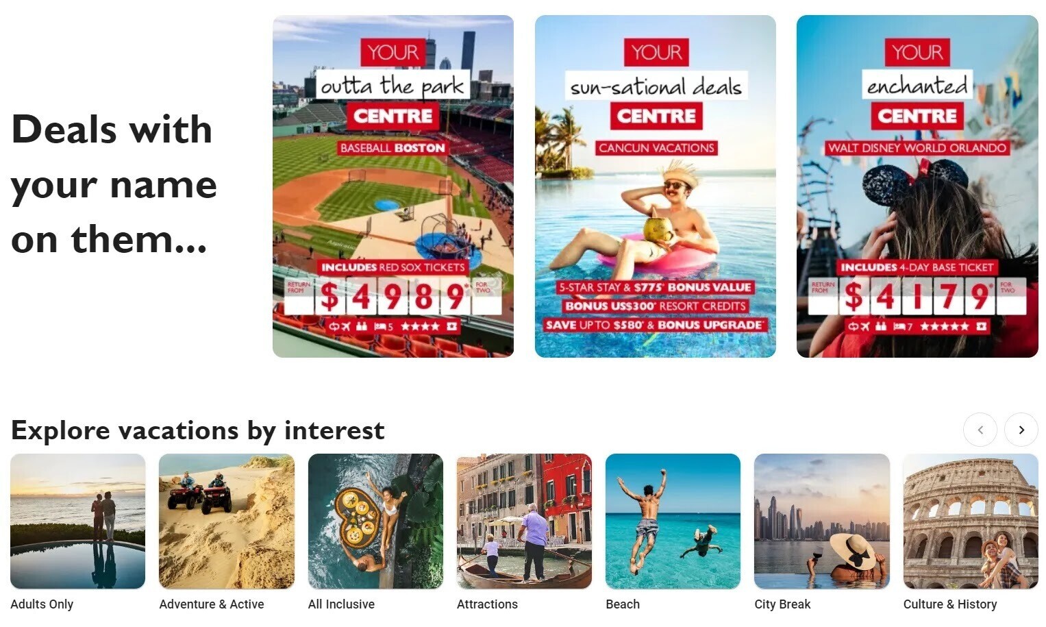 Flight Centre’s Mexico Vacation Deals page