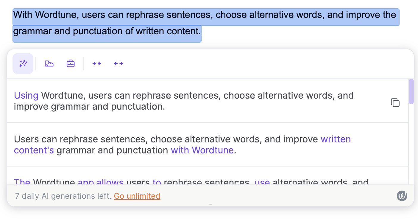 Writing contented  with Wordtune