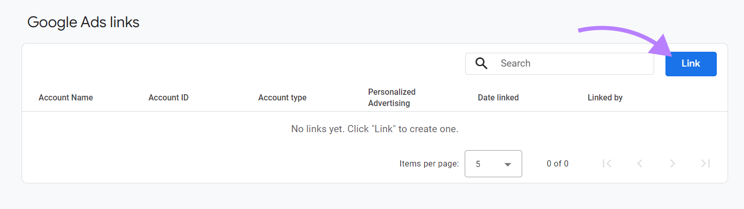 "Google Ads" links screen