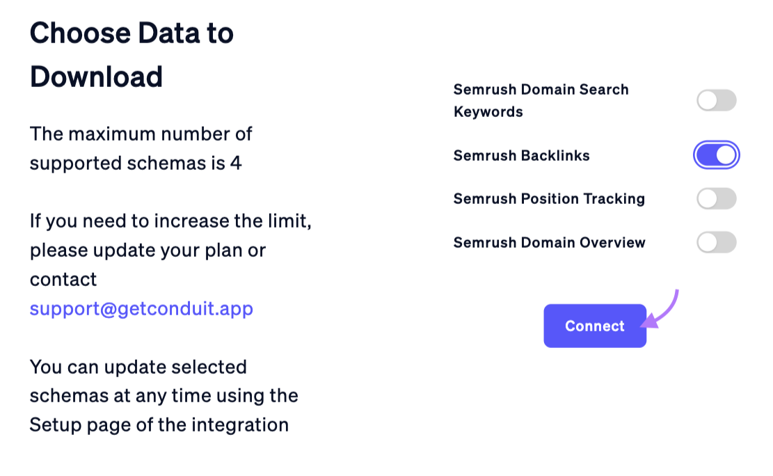 "Choose Data to Download" section of Automated Data Connector