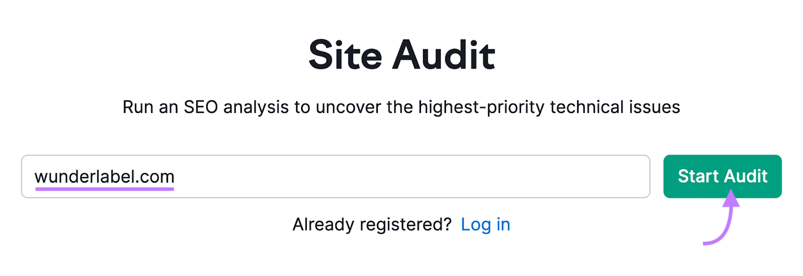 "wunderlabel.com" entered into Site Audit search bar