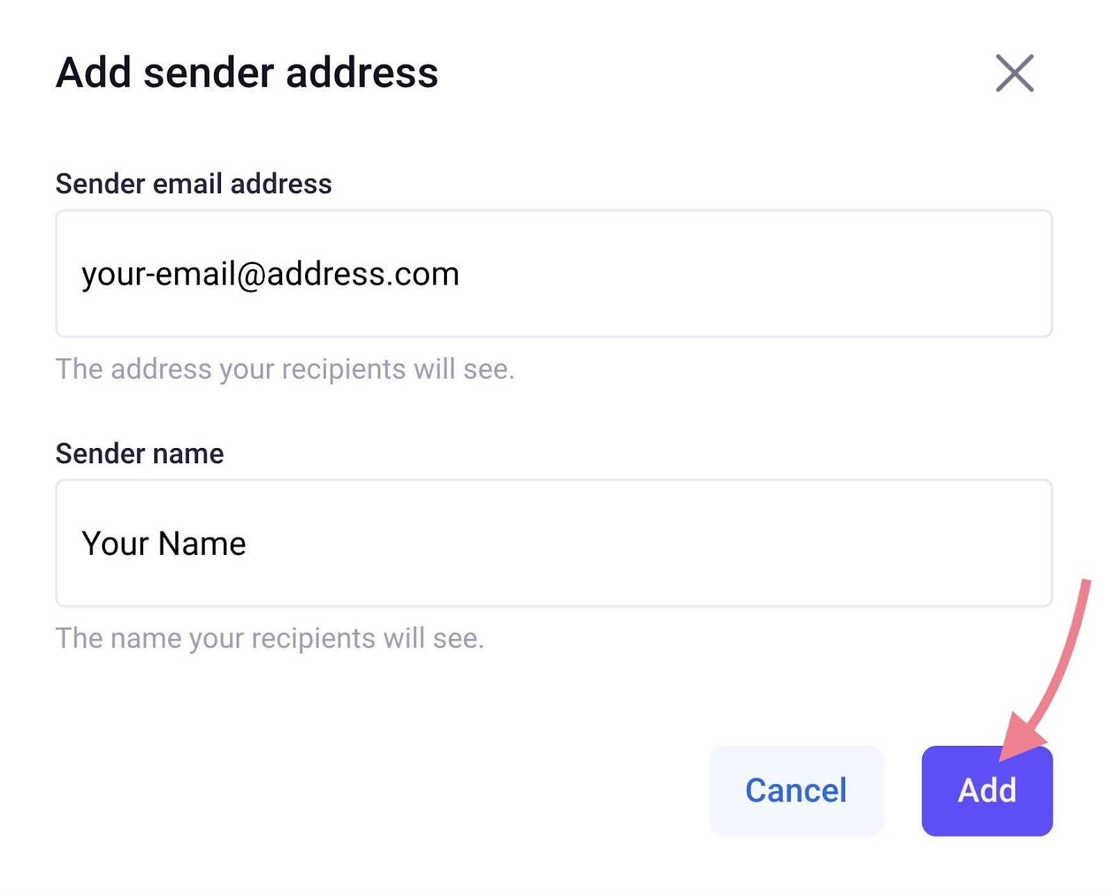 Add sender address page