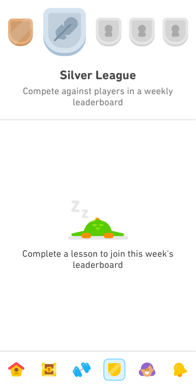 Duolingo's silver league section, inviting users to compete against players in a weekly leaderboard