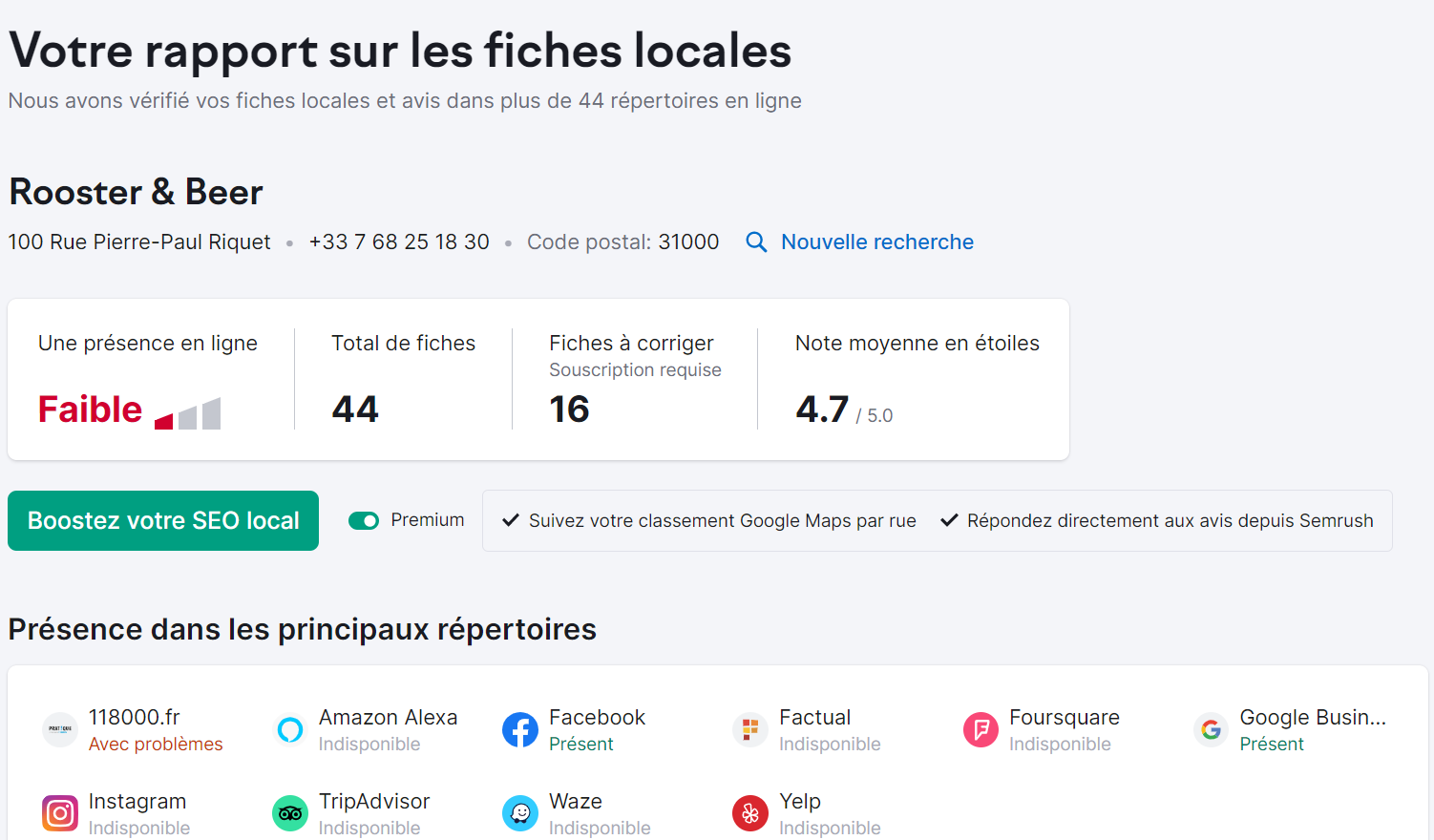 Listing Management de Semrush