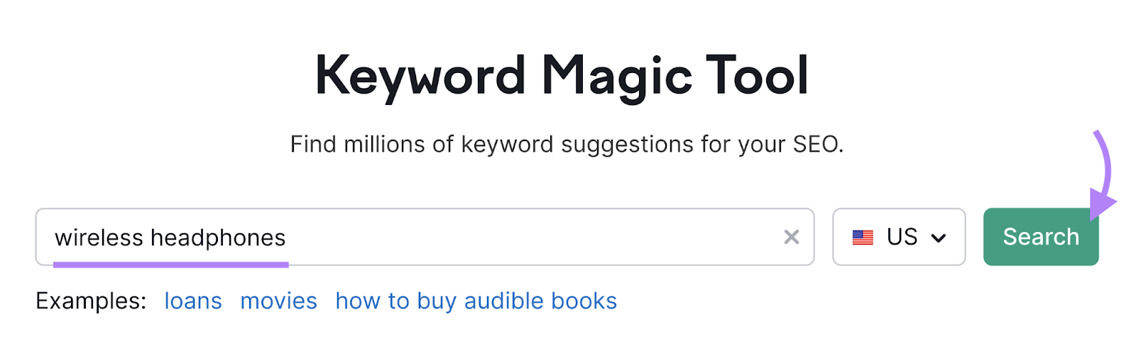 Keyword Magic Tool search for "wireless headphones"