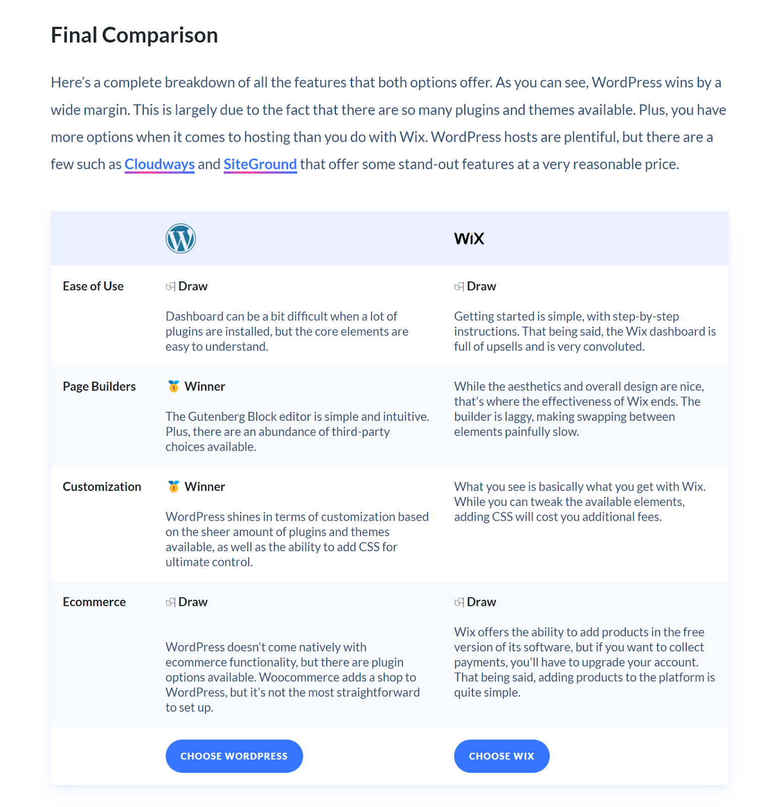 Elegant Themes blog post format with comparison table in conclusion of post.