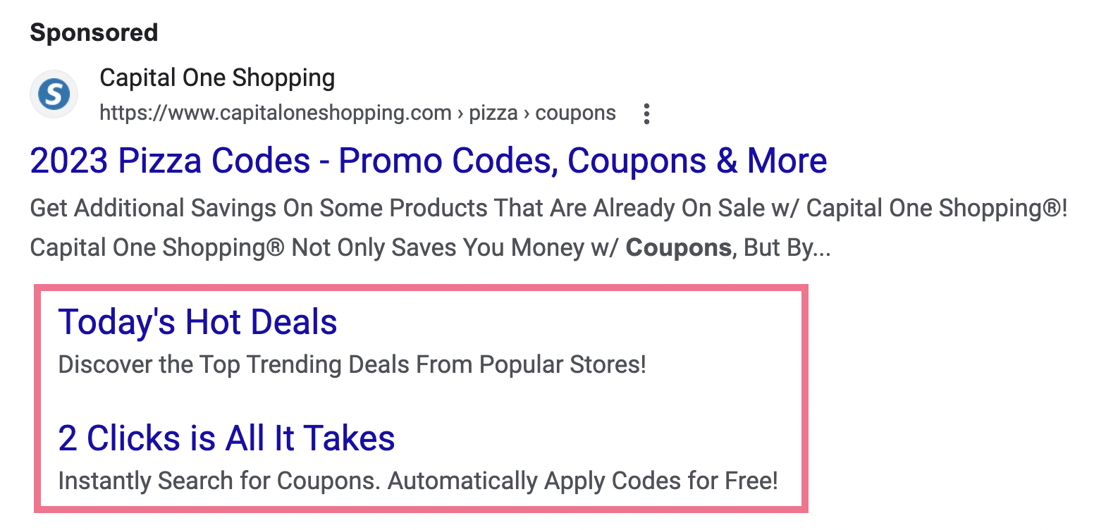 an example of two ad assets for Capital One Shopping sponsored ad on Google