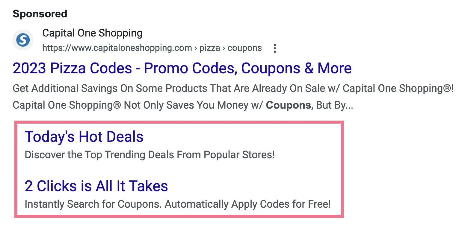an example of two ad ،ets for Capital One S،pping sponsored ad on Google