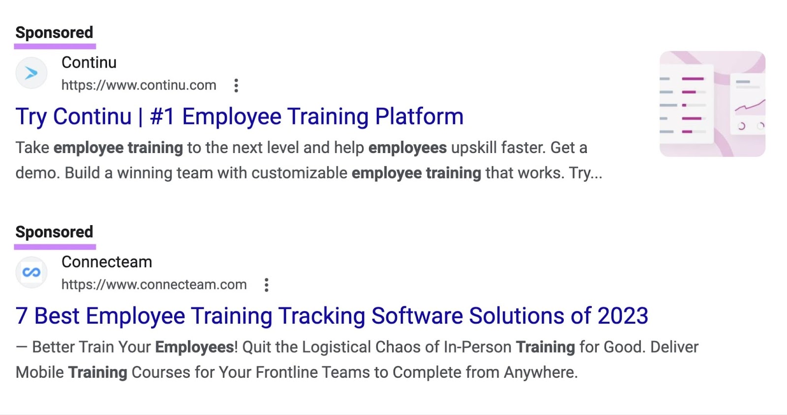 Paid ads on Google for “how to track employee training" query