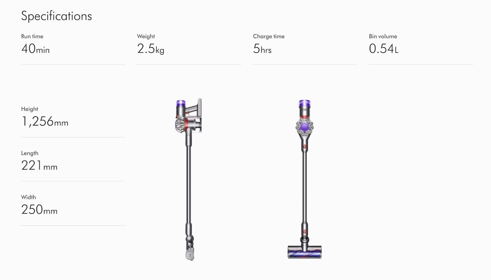Dyson’s specifications