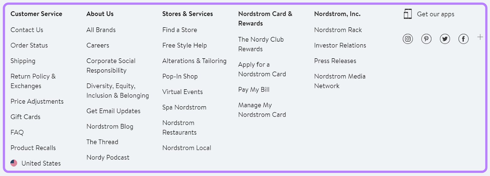 Nordstrom's website navigation