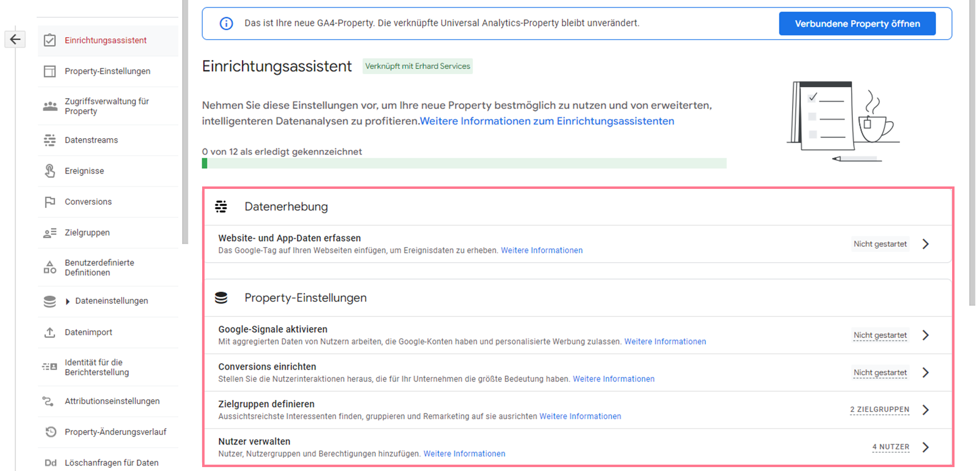 Einrichtungsassistent in Google Analytics 4-Properties