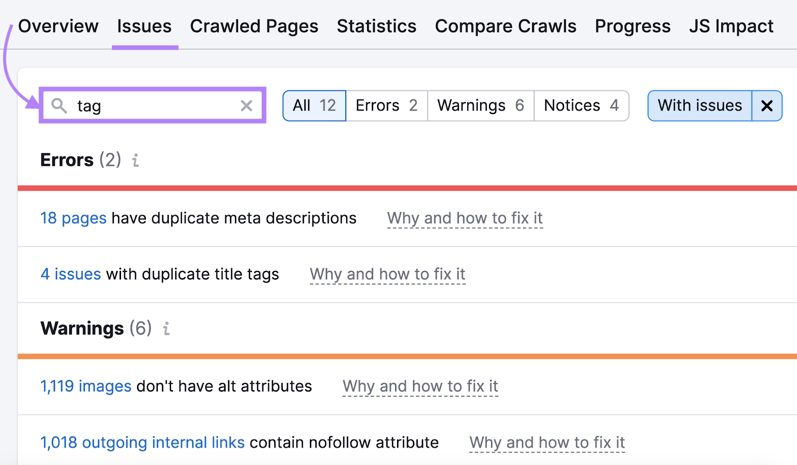 Sear،g for "tag" under "Issues" tab