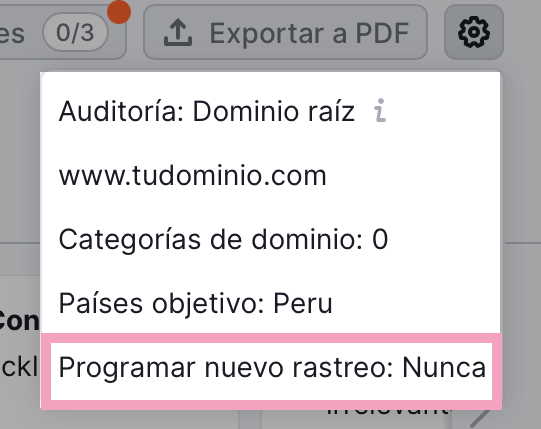 Programar un nuevo rastreo en Backlink Audit de Semrush