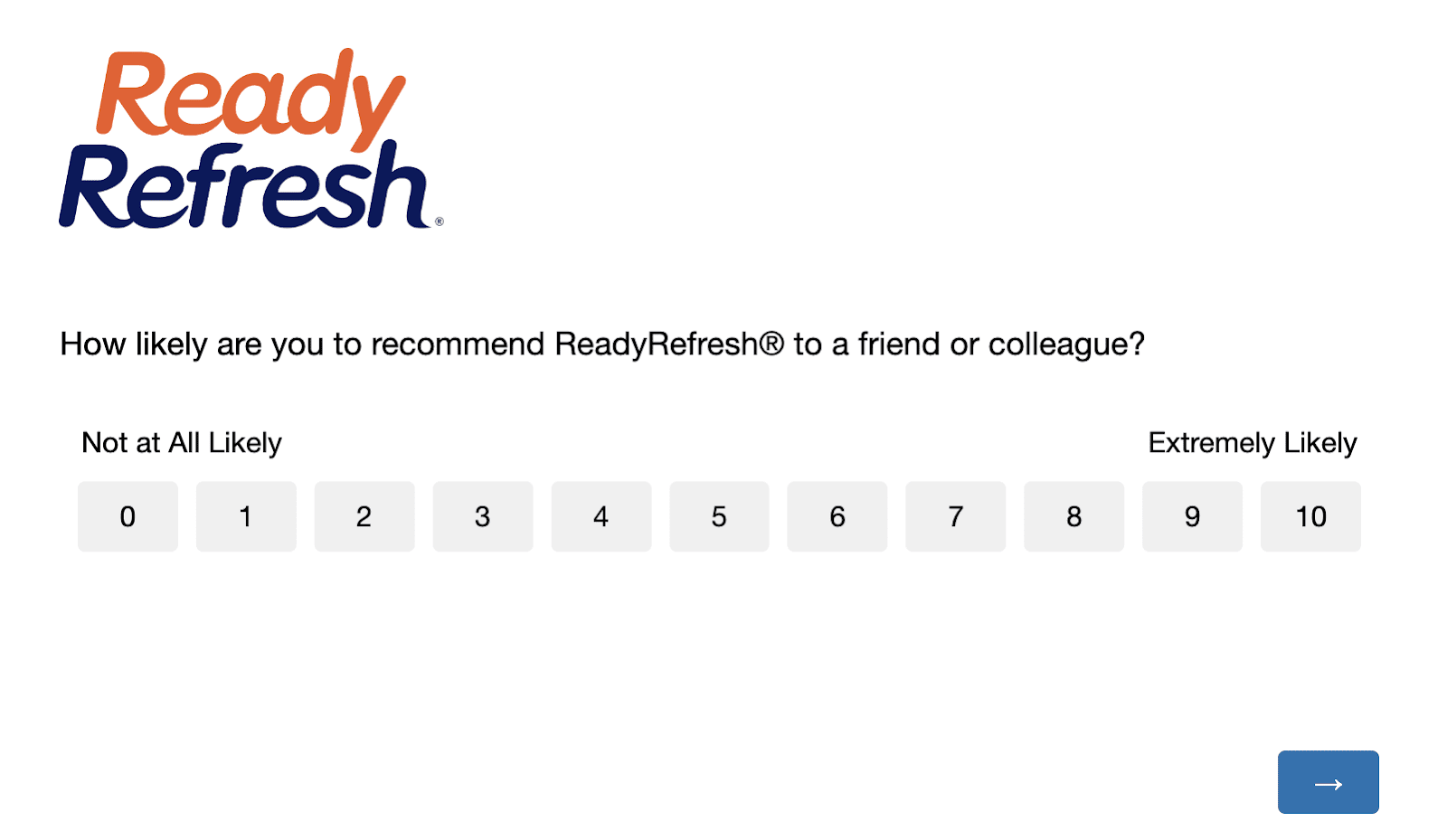"How likely are you to recommend ReadyRefresh to a friend or colleague?" NPS