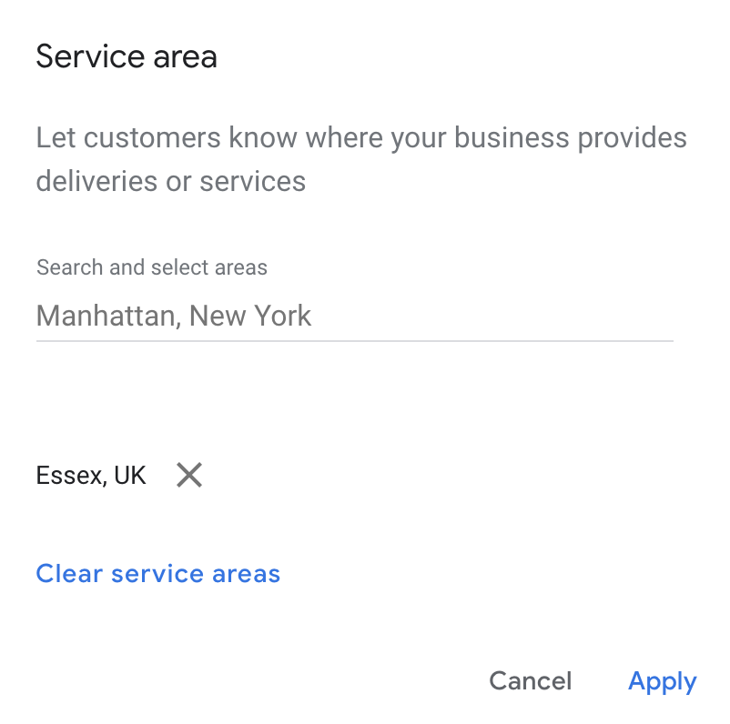 GMB Service Areas options