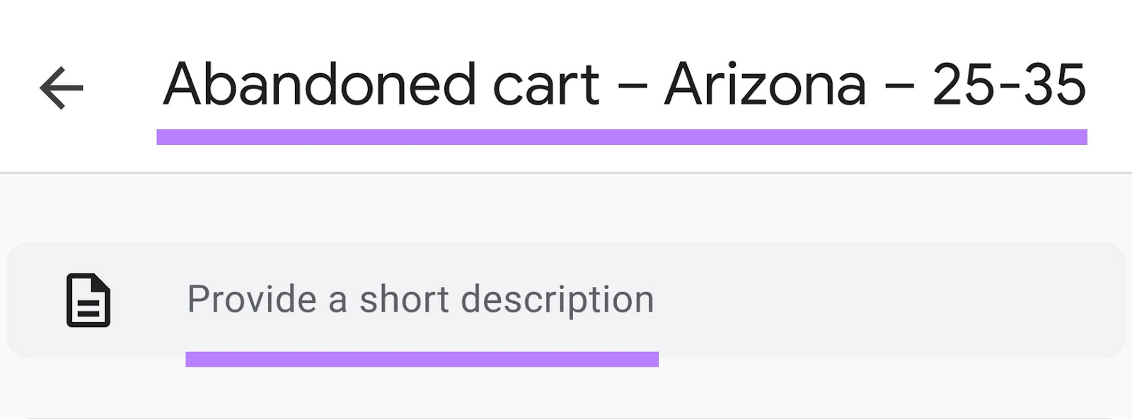 Custom Audience named "Abandoned cart - Arizona - 25-35"