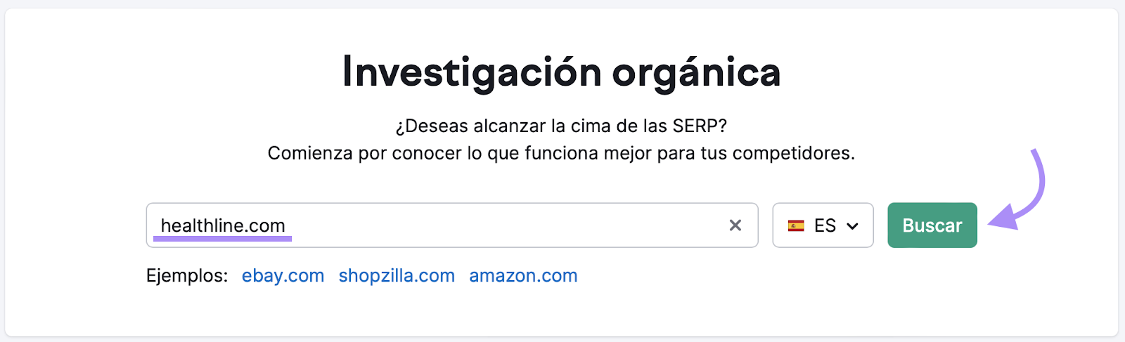 Página de inicio de Investigación orgánica de Semrush